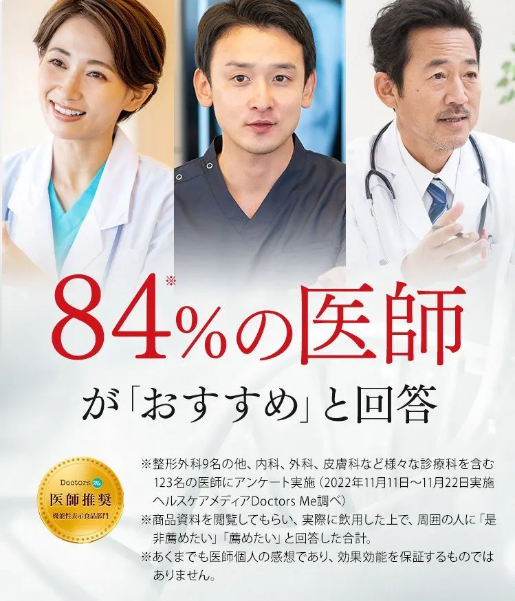 84%の医師が「おすすめ」と回答（Doctors Me 医師推奨 機能性表示食品部門）